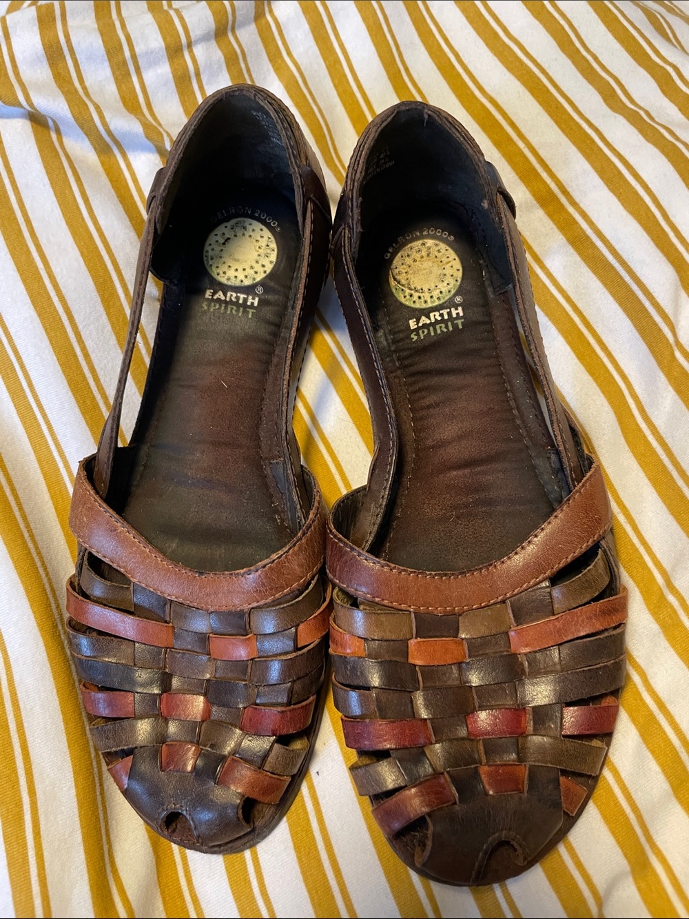 Earth Spirit Brown Multi-Tone Woven Leather Flats